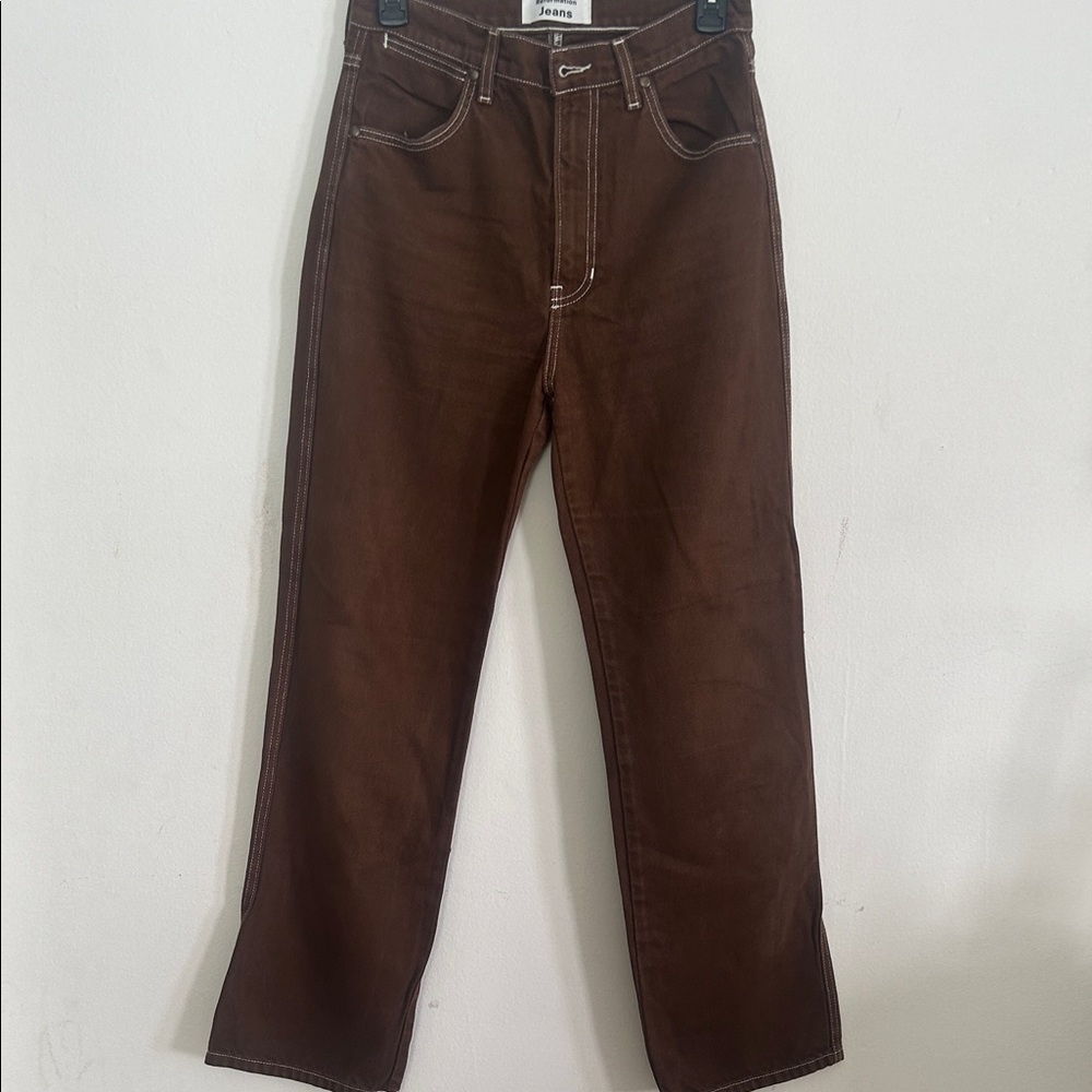 Reformation Brown Straight-Leg Jeans with Contrast Stitching